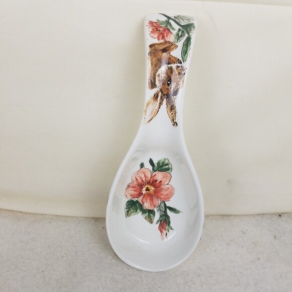 Spoon Rest Ceramic Spring Easter Floral Bunny Rabbit Maxcera - Picture 2 of 11